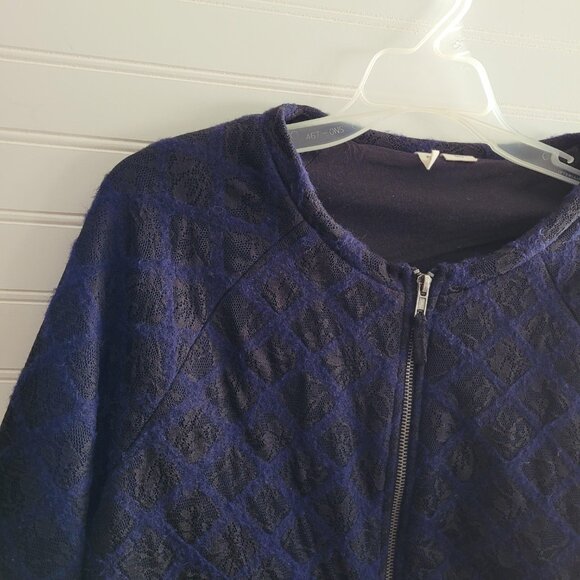 Anthropologie Moth Bomber Jacket Womens Small Blue and Black Lace Zip Up Pockets - Picture 2 of 11